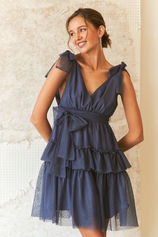 ADORA - Dark Navy Swiss Dot Tulle Mini Dress