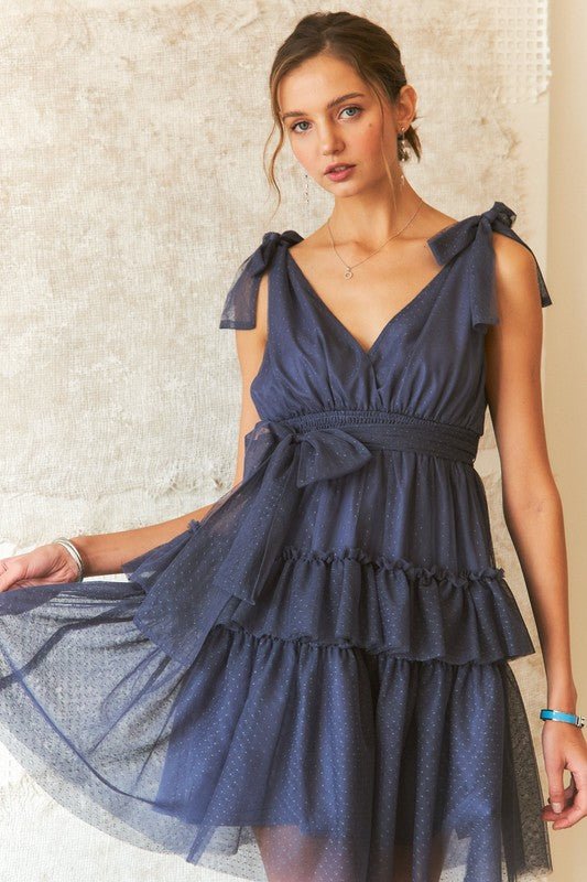 ADORA - Dark Navy Swiss Dot Tulle Mini Dress