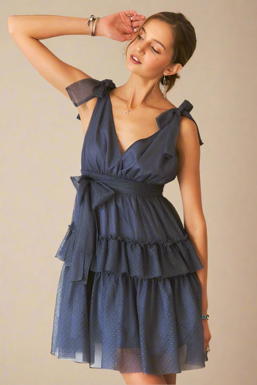 ADORA - Dark Navy Swiss Dot Tulle Mini Dress