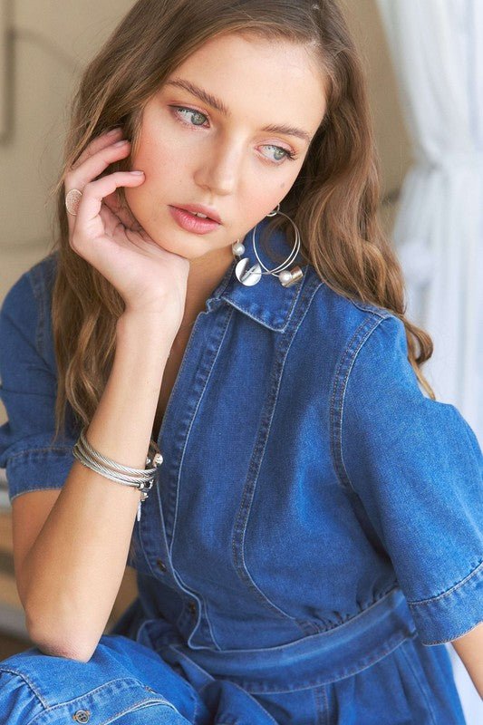 ADORA - Dark Wash Denim Tie Waist Midi Dress