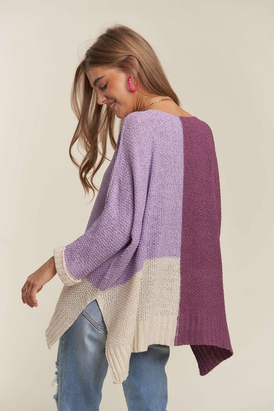 ADORA - Deep Purple Color Block Tunic Sweater