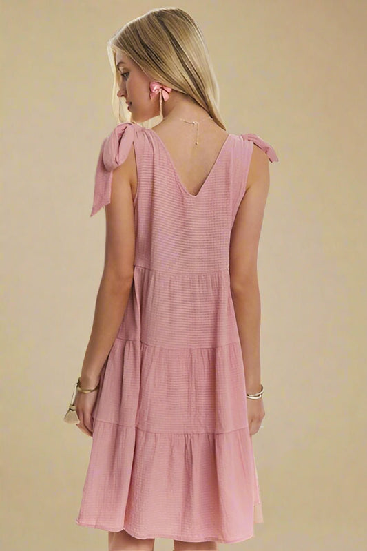 ADORA - Dusty Pink V - Neck Tie Shoulder Mini Dress