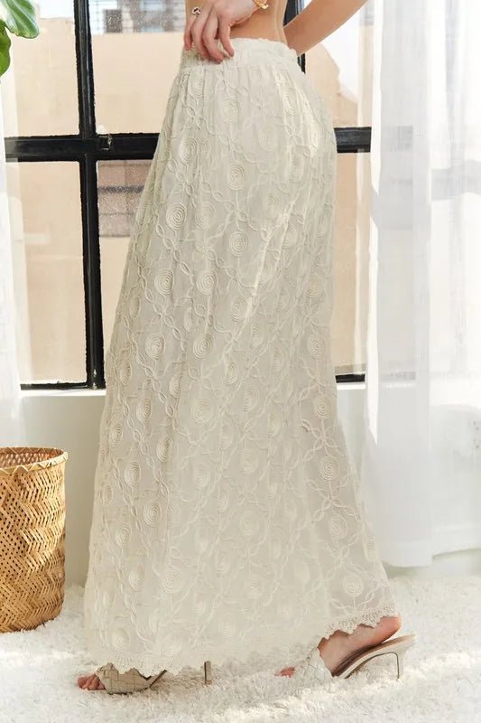 ADORA - Embroidered Cotton Maxi Skirt in Cream Beige