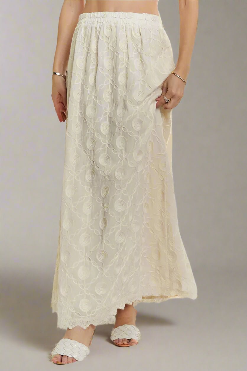 ADORA - Embroidered Cotton Maxi Skirt in Cream Beige