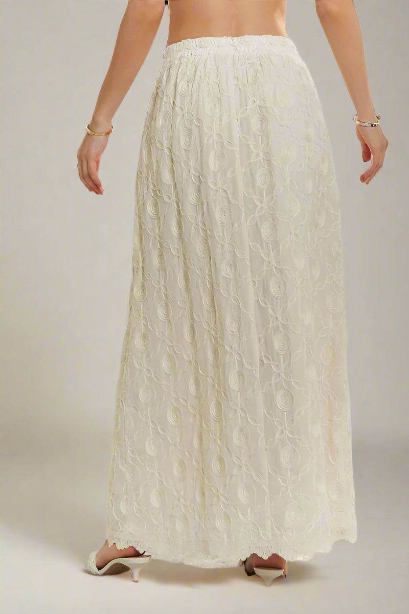 ADORA - Embroidered Cotton Maxi Skirt in Cream Beige