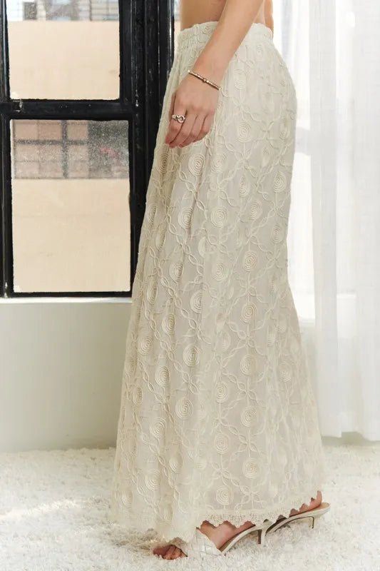 ADORA - Embroidered Cotton Maxi Skirt in Cream Beige