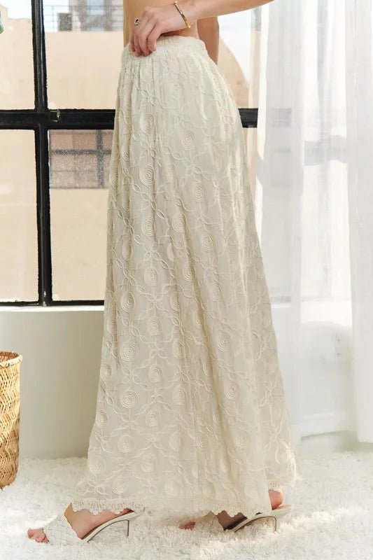 ADORA - Embroidered Cotton Maxi Skirt in Cream Beige