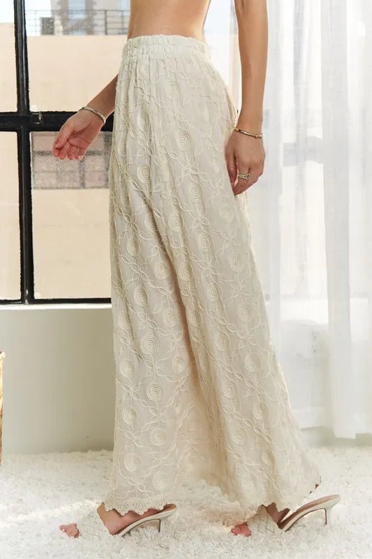 ADORA - Embroidered Cotton Maxi Skirt in Cream Beige