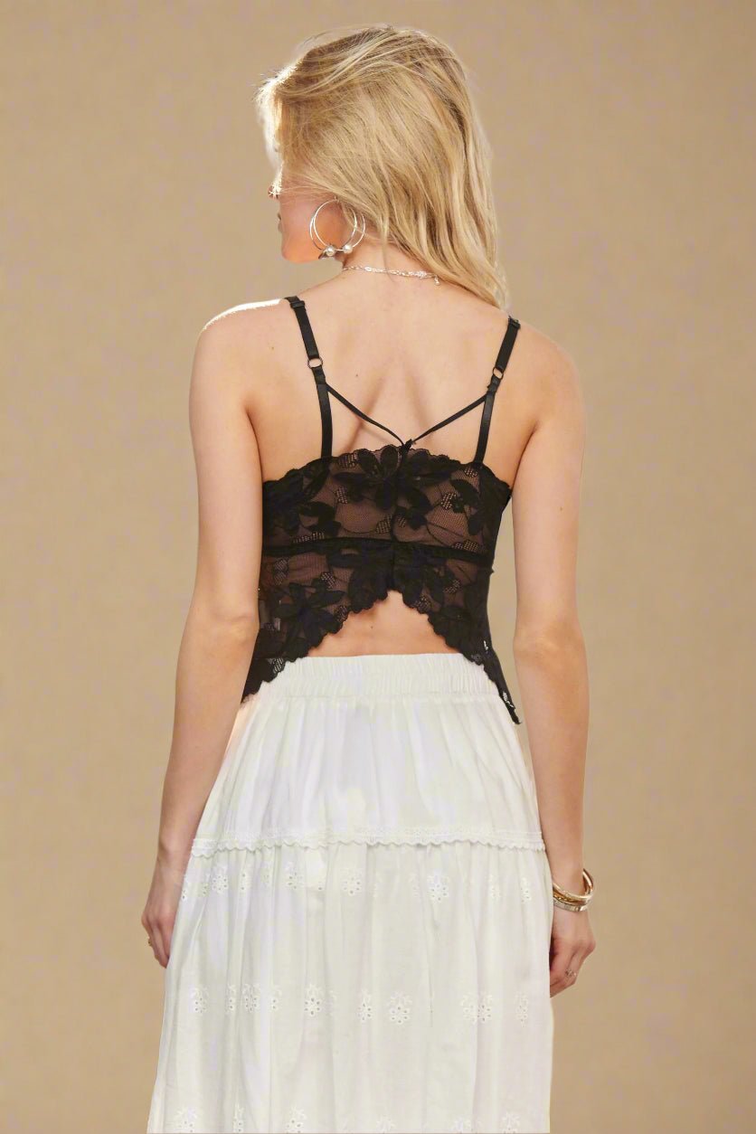 ADORA - Embroidered Floral Lace Cami in Black