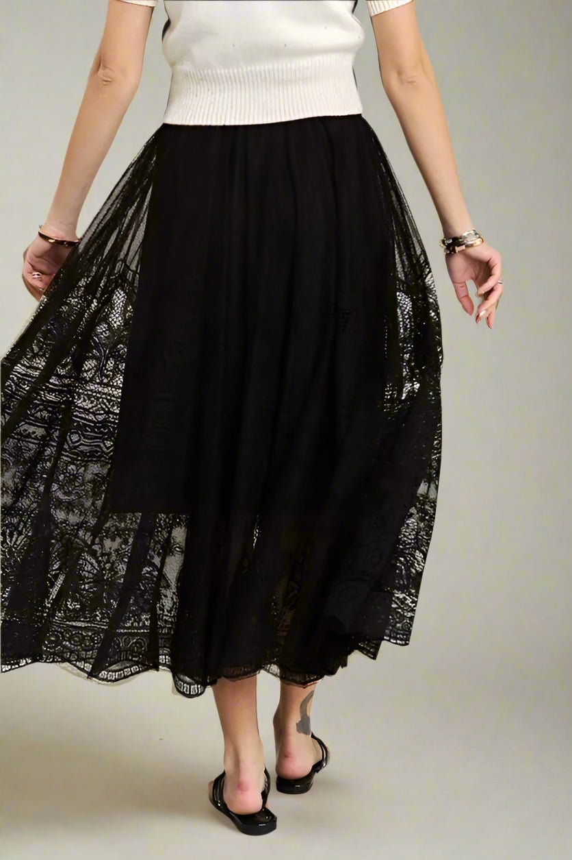 ADORA - Embroidered Lace Maxi Skirt in Black