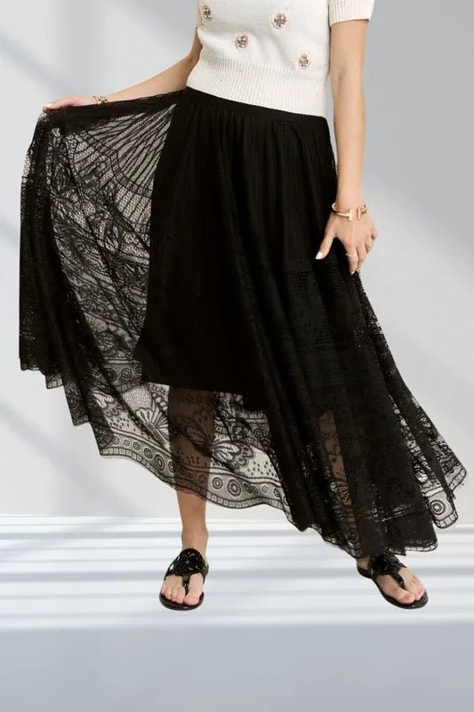 ADORA - Embroidered Lace Maxi Skirt in Black