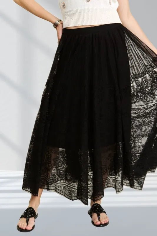 ADORA - Embroidered Lace Maxi Skirt in Black
