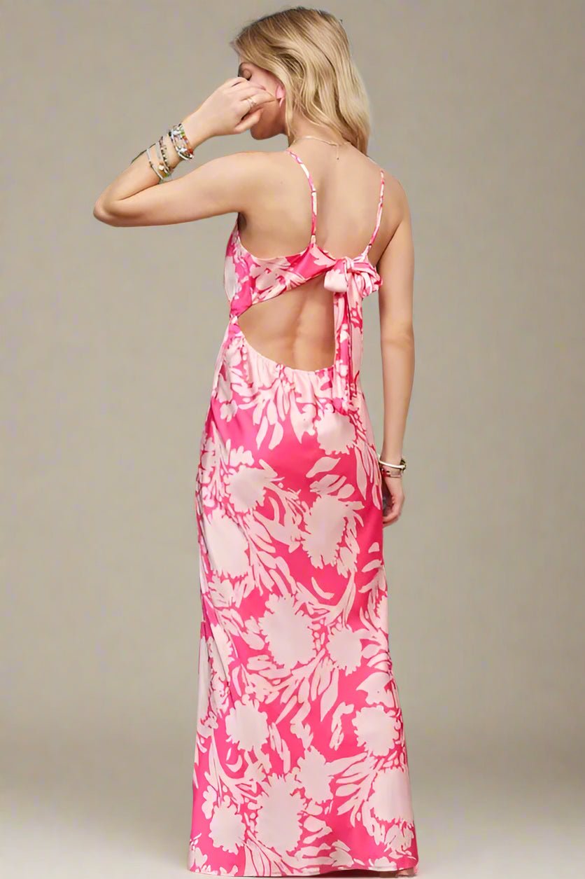 ADORA - Floral Silhouette Maxi Dress in Bright Coral Pink & Cream