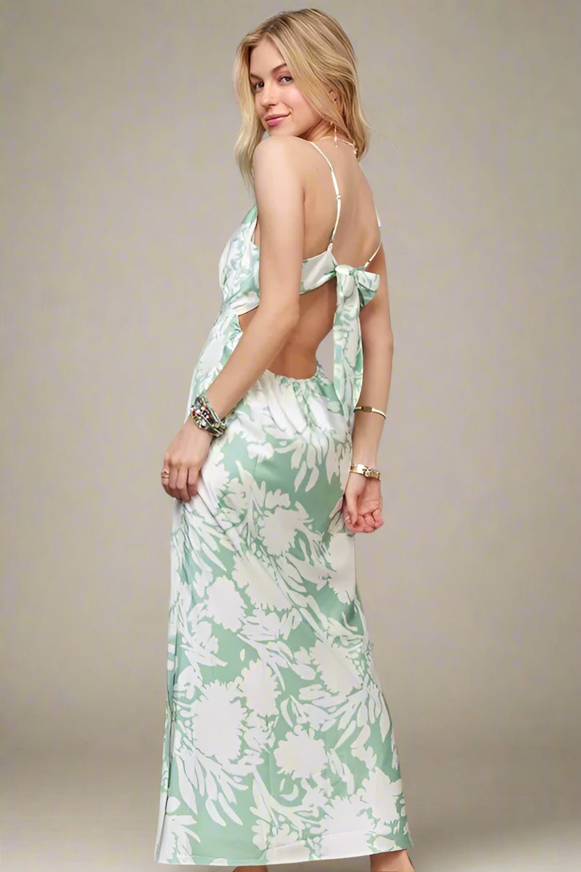 ADORA - Floral Silhouette Maxi Dress in Eucalyptus & Ivory