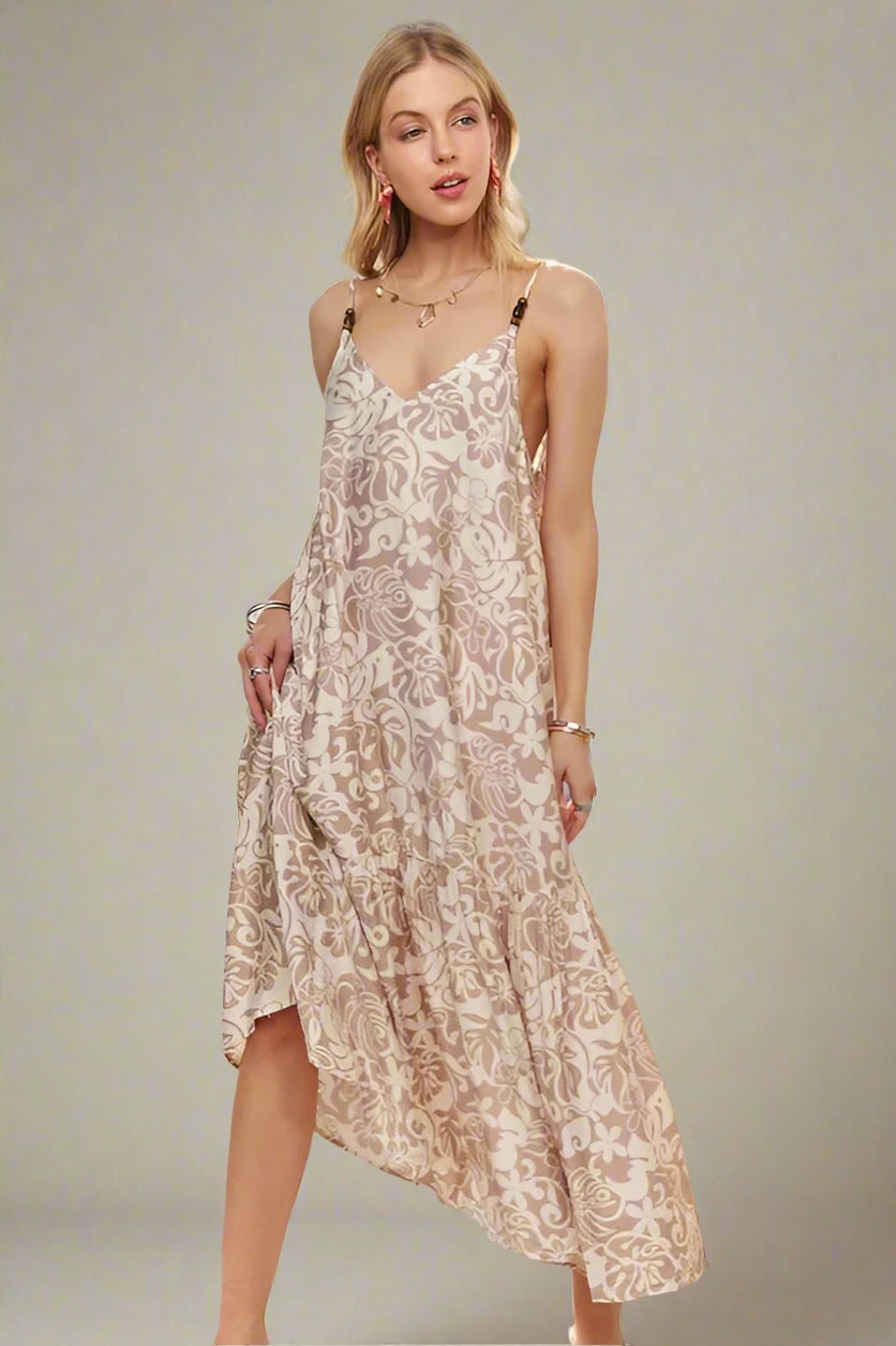 ADORA - Floral Tiered Midi Dress – Sand & Cream