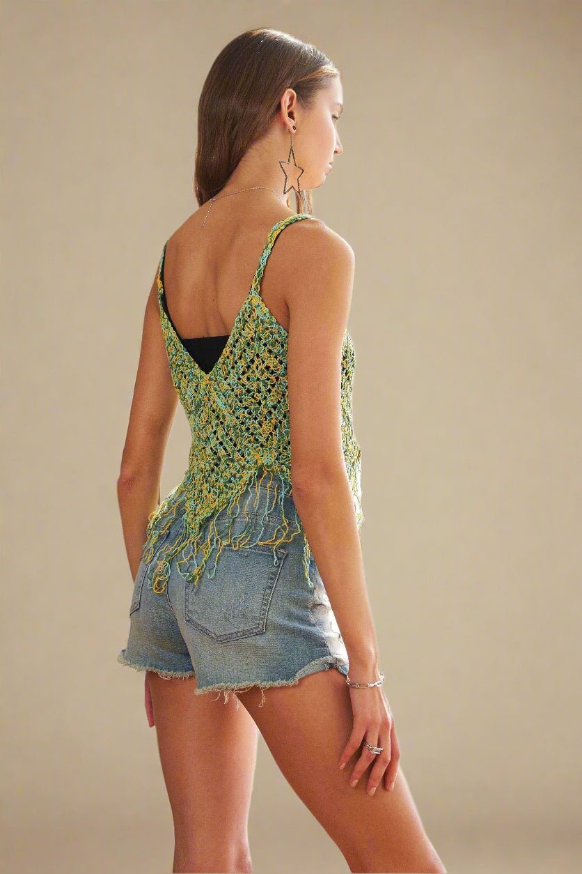 ADORA - Fringe Crochet Tank in Seafoam Multi