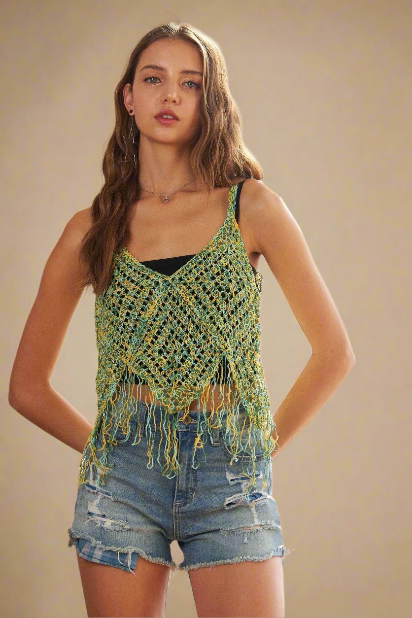 ADORA - Fringe Crochet Tank in Seafoam Multi