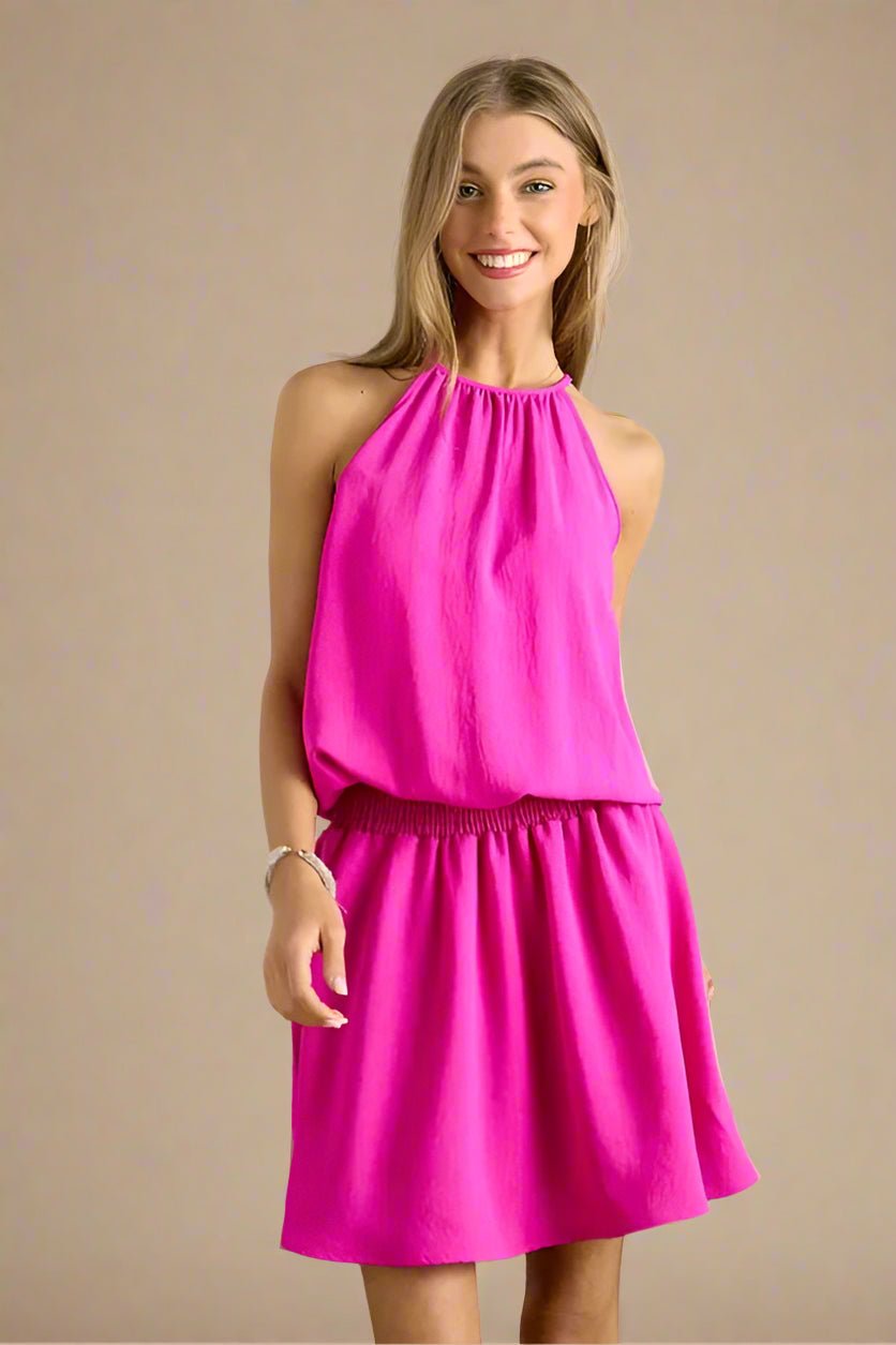 ADORA - Halter Neck Mini Dress – Bright Fuchsia
