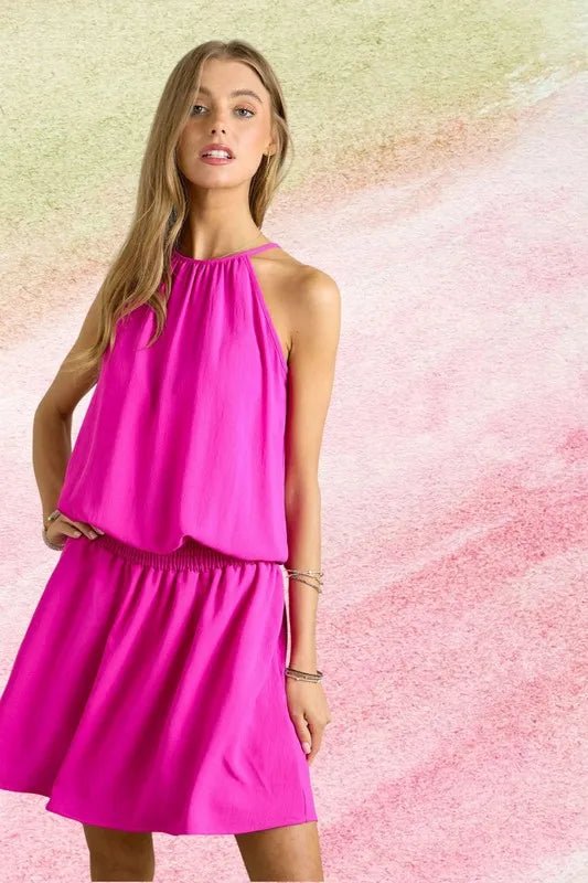 ADORA - Halter Neck Mini Dress – Bright Fuchsia
