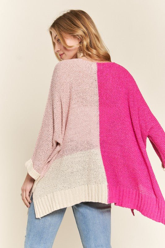 ADORA - Hot Pink Color Block Tunic Sweater