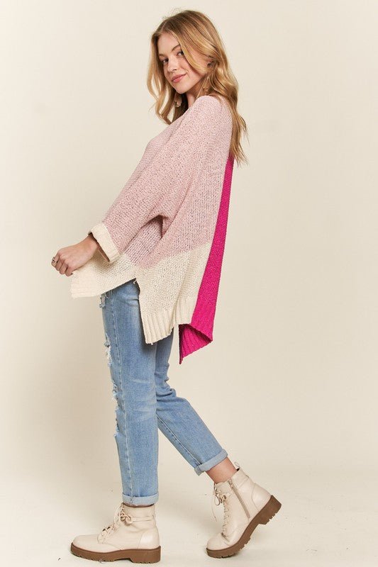 ADORA - Hot Pink Color Block Tunic Sweater