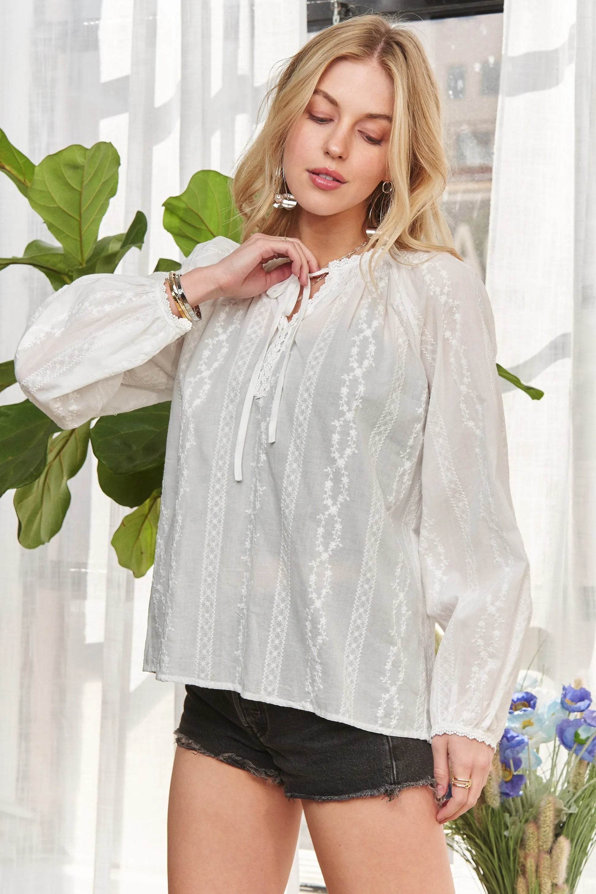 ADORA - Lace Trim Boho Peasant Blouse – Soft Ivory