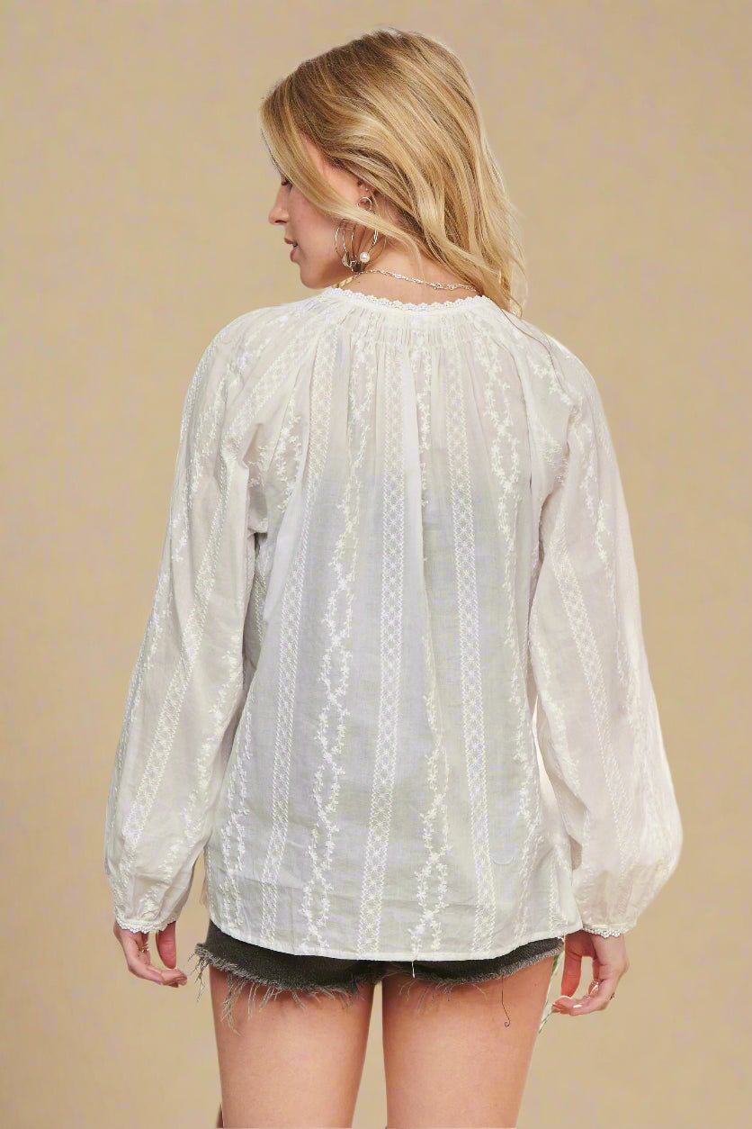 ADORA - Lace Trim Boho Peasant Blouse – Soft Ivory