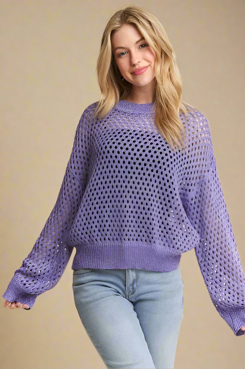ADORA - Lavender Open Knit Pullover Sweater