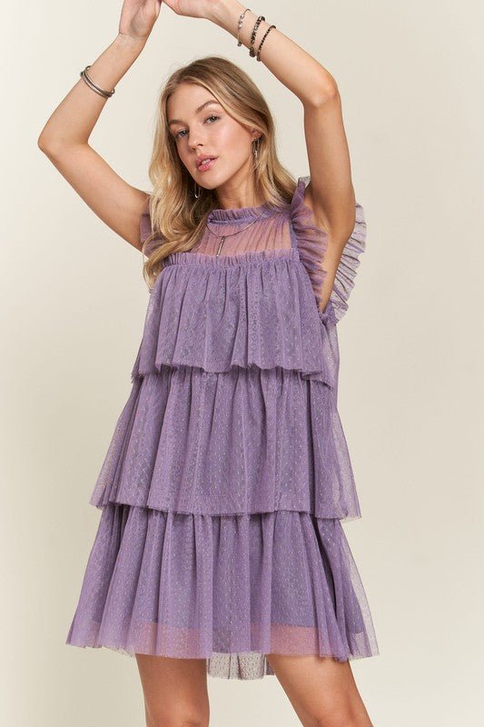 ADORA - Layered Tulle Mini Dress in Mauve