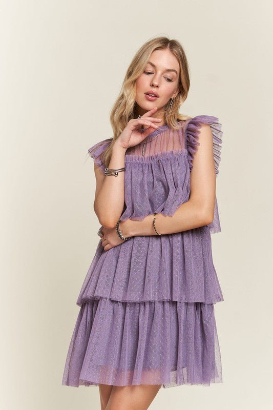 ADORA - Layered Tulle Mini Dress in Mauve