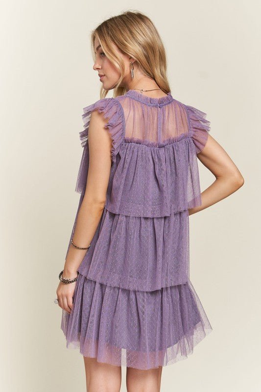 ADORA - Layered Tulle Mini Dress in Mauve