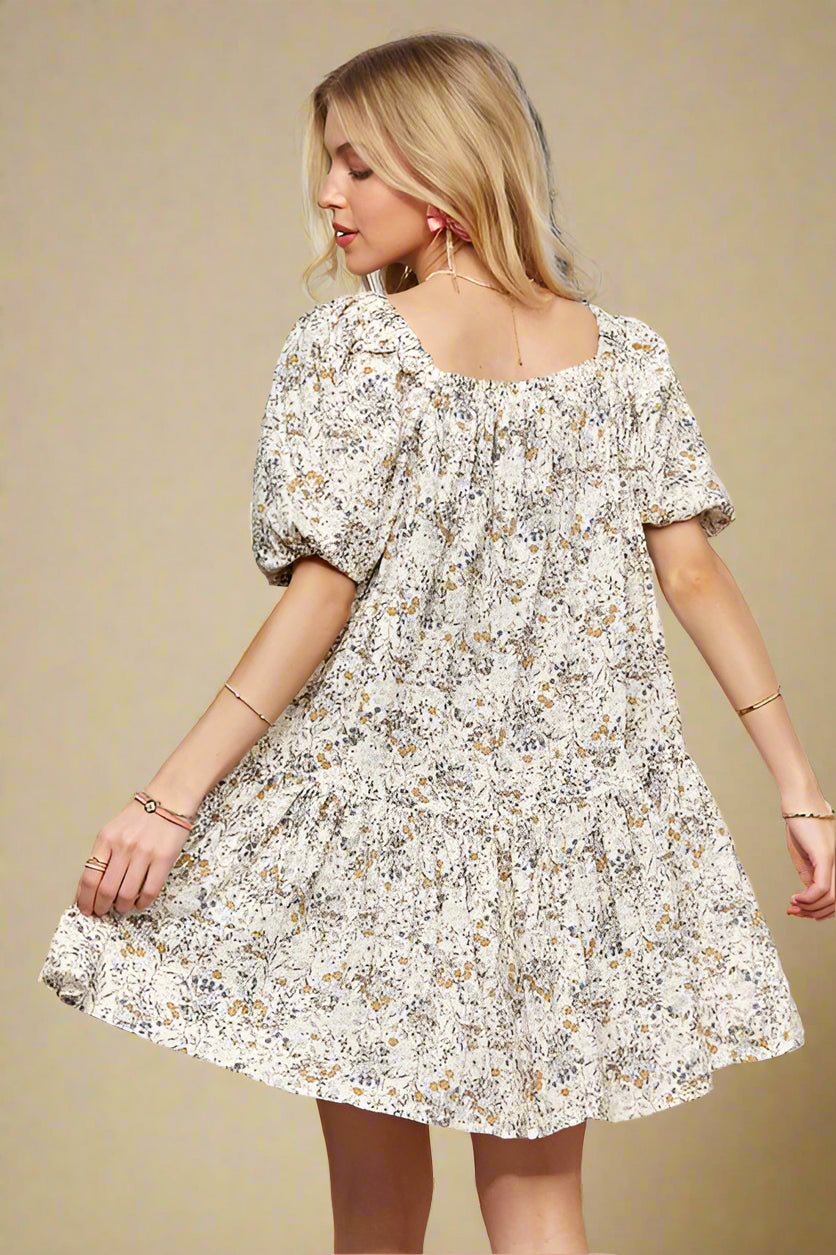 ADORA - Light Blue Floral Puff Sleeve Mini Dress