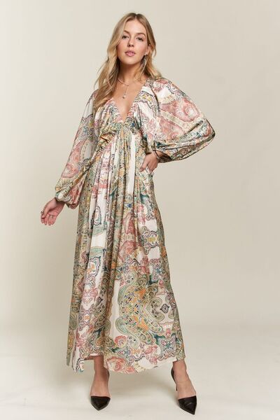 ADORA - Light Green Printed Batwing Sleeve Maxi Dress