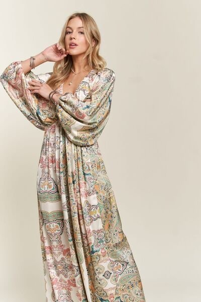 ADORA - Light Green Printed Batwing Sleeve Maxi Dress