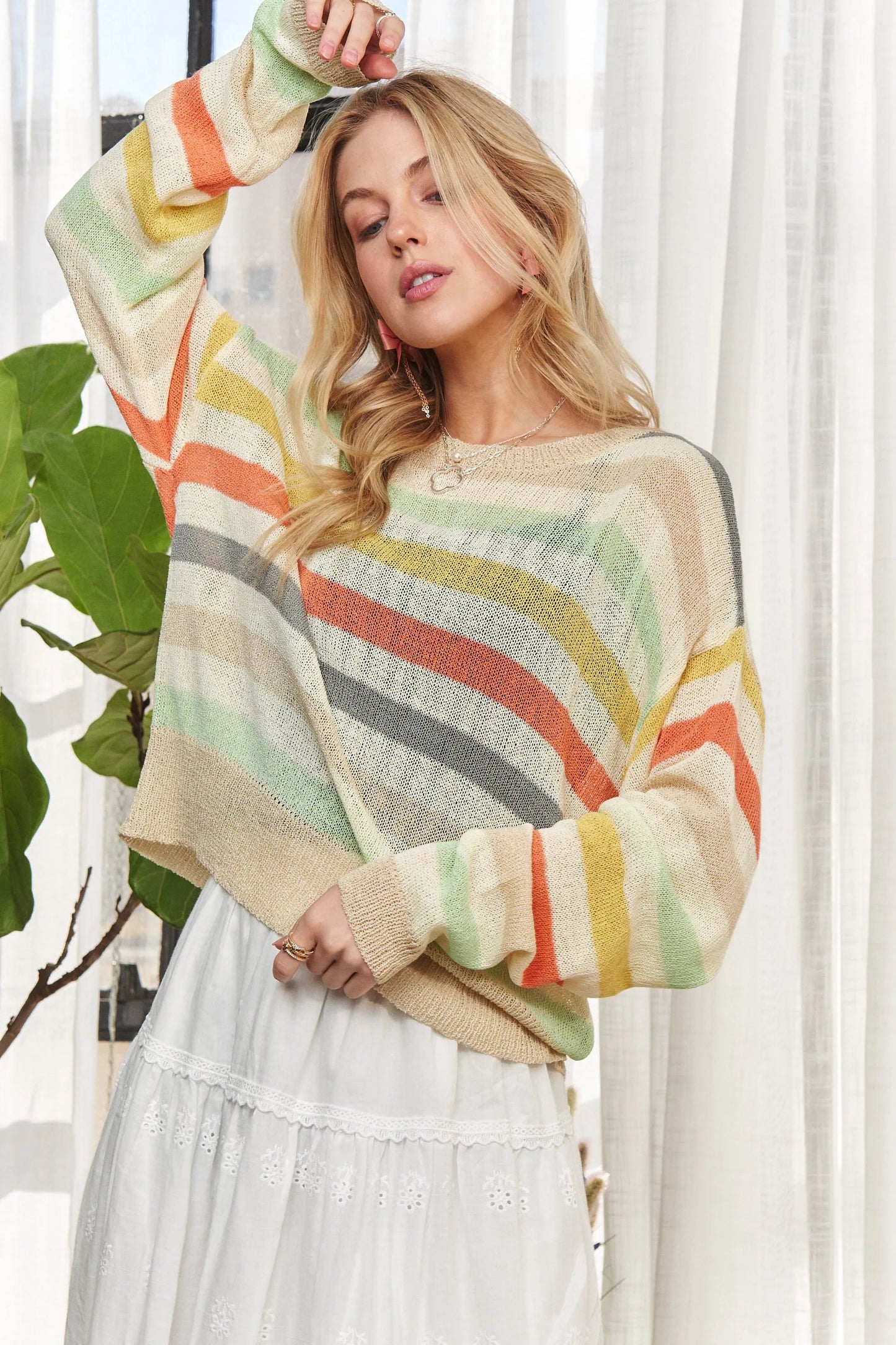 ADORA - Lightweight Striped Knit Pullover – Sunset Multi