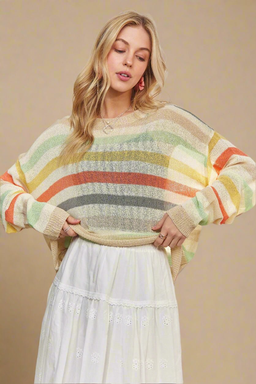 ADORA - Lightweight Striped Knit Pullover – Sunset Multi