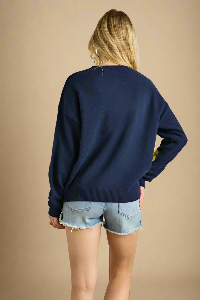 ADORA - Navy Multicolor Daisy Knit Sweater