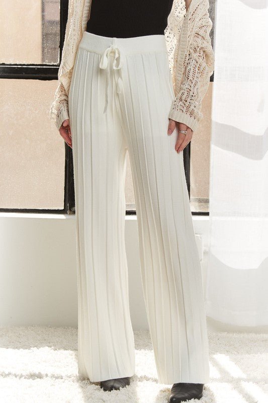 ADORA - Off - White Drawstring Waist Wide Leg Knit Pants