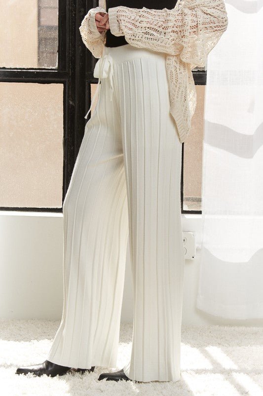 ADORA - Off - White Drawstring Waist Wide Leg Knit Pants