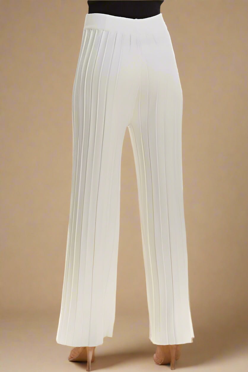 ADORA - Off - White Drawstring Waist Wide Leg Knit Pants