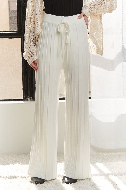 ADORA - Off - White Drawstring Waist Wide Leg Knit Pants