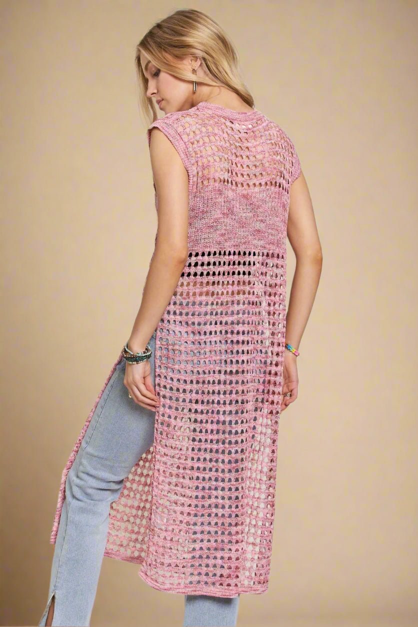 ADORA - Open Knit Midi Cover Up in Pink Mix