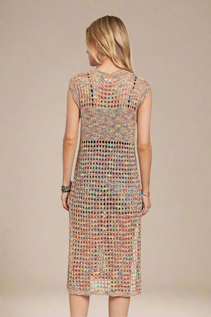 ADORA - Open Knit Midi Cover Up in Rainbow Mix