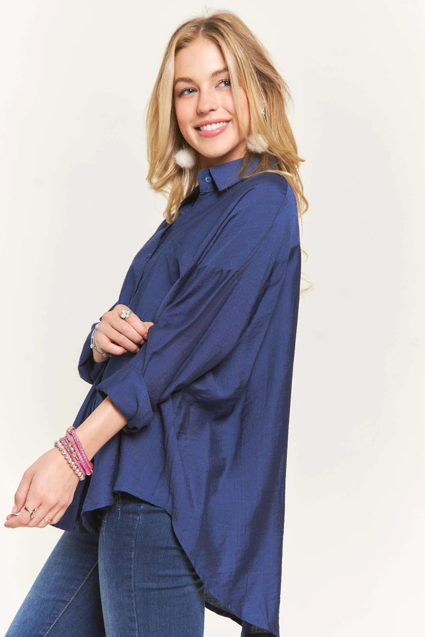 ADORA - Oversized Button - Up Shirt in Dark Indigo Blue