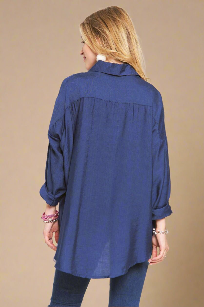 ADORA - Oversized Button - Up Shirt in Dark Indigo Blue