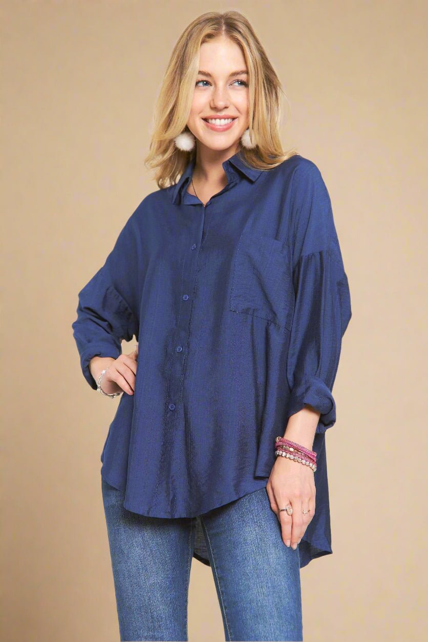 ADORA - Oversized Button - Up Shirt in Dark Indigo Blue