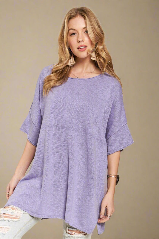 ADORA - Oversized Short Sleeve Tunic Top – Dusty Lilac