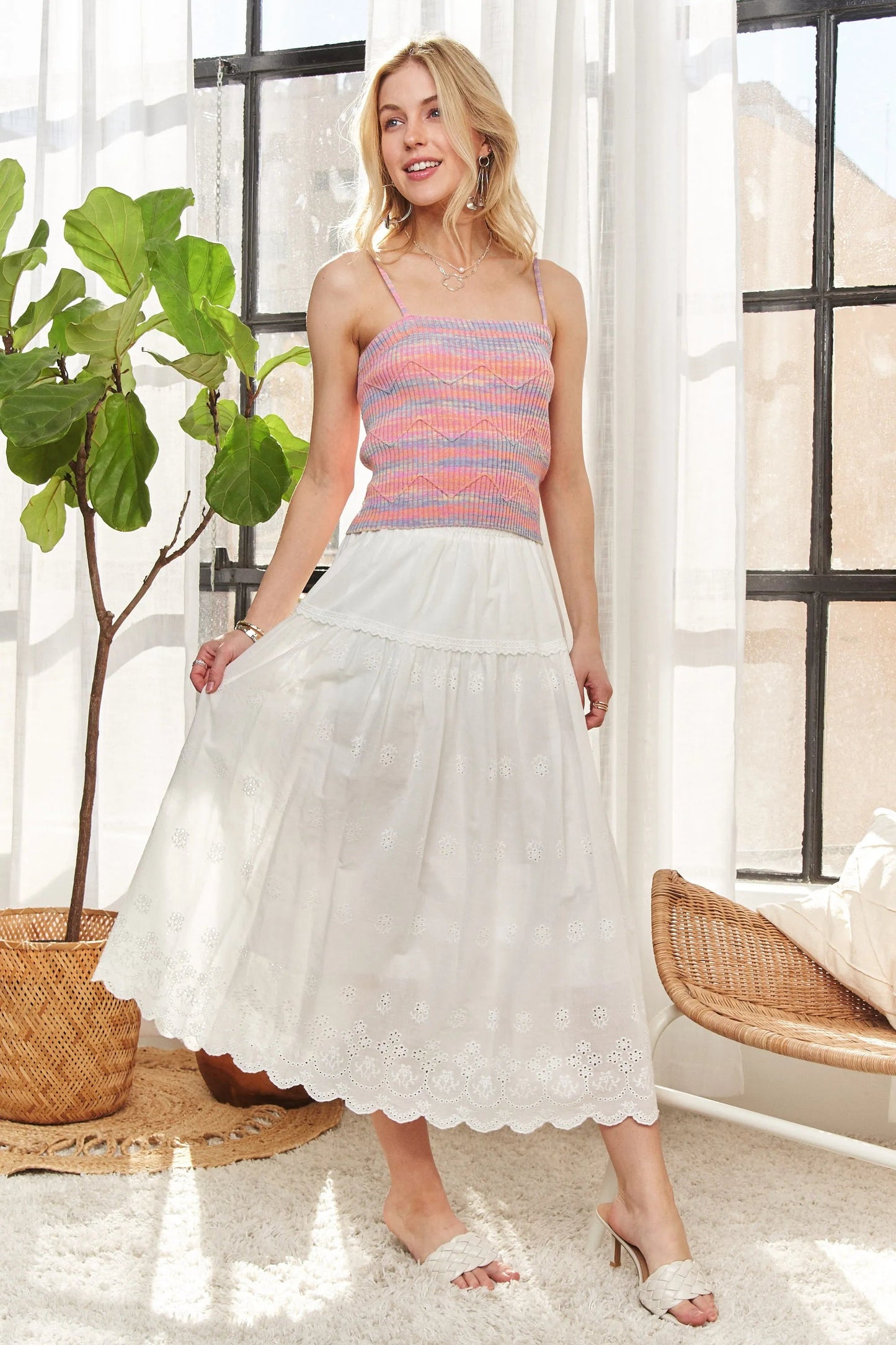 ADORA - Pastel Pink & Lavender Zigzag Rib Knit Cami