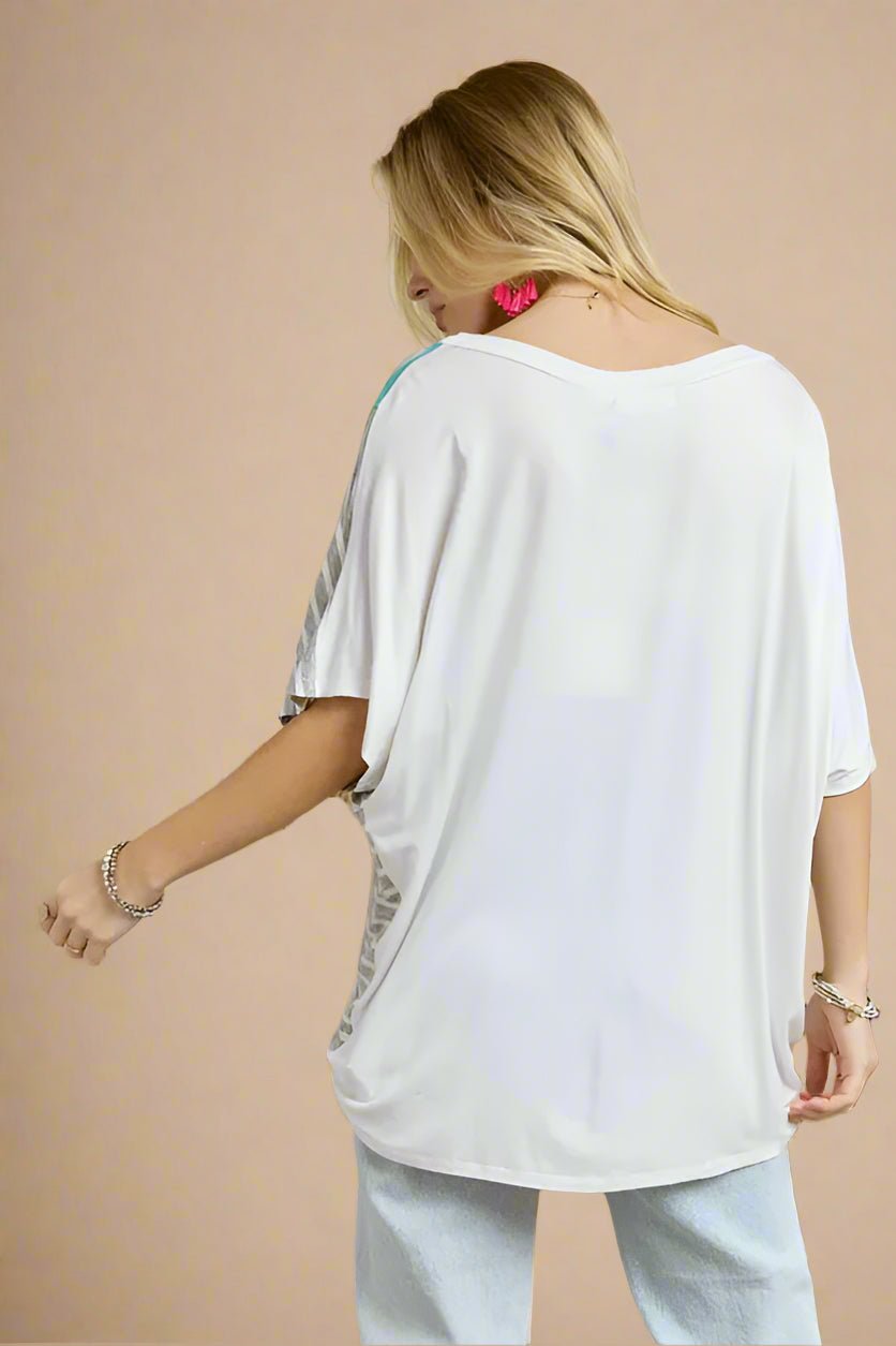 ADORA - Pink & Aqua Colorblock Stripe Sleeve Tee