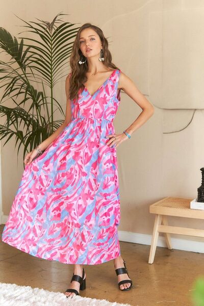 ADORA - Pink Blush Abstract Floral V - Neck Maxi Dress